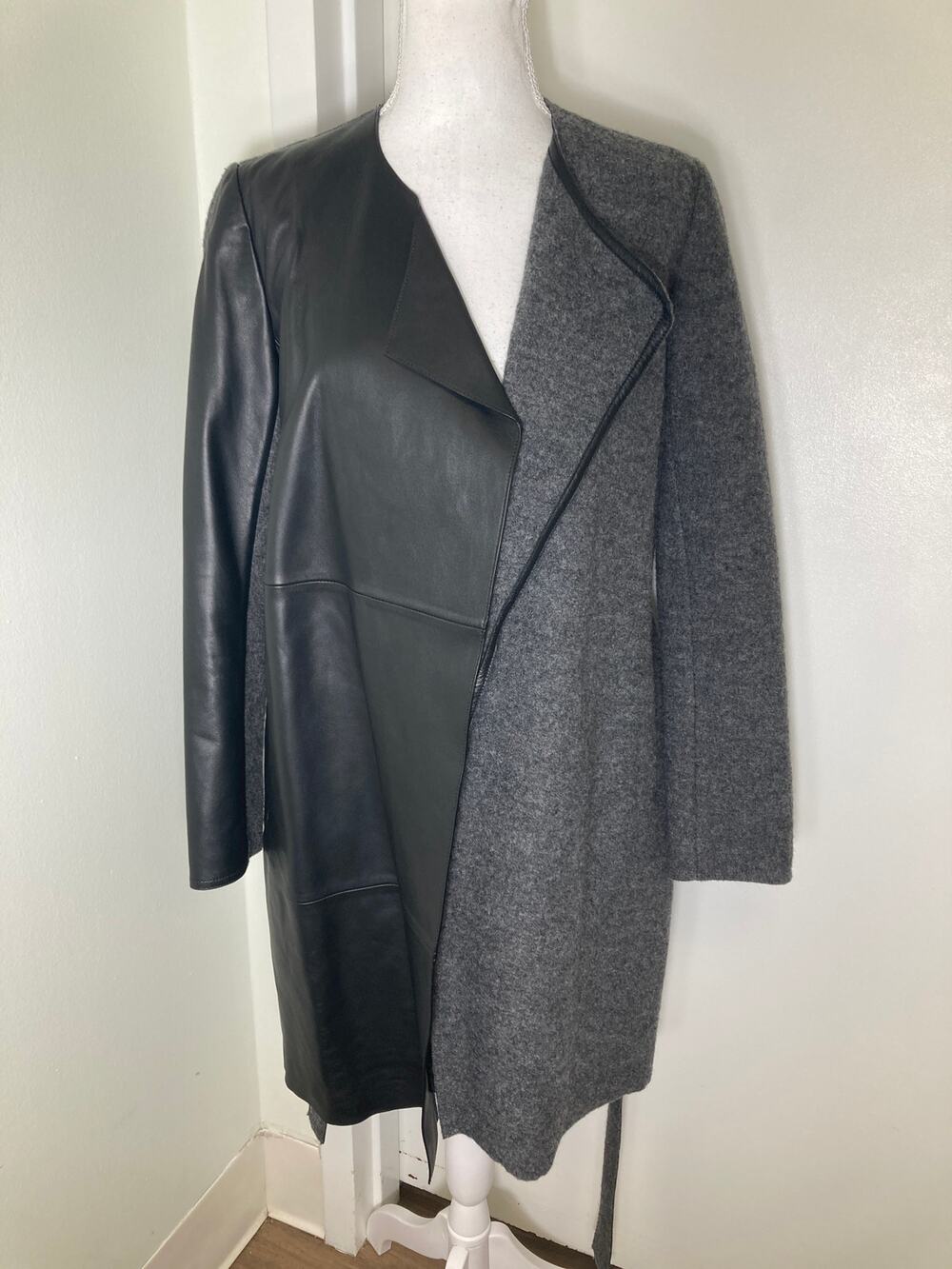 Lafayette Gray and Black Wool and Leather Mixed Media Jacket Sz P (Small)